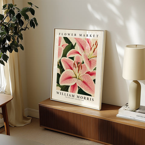 Soft pink lily print ideal for living rooms
