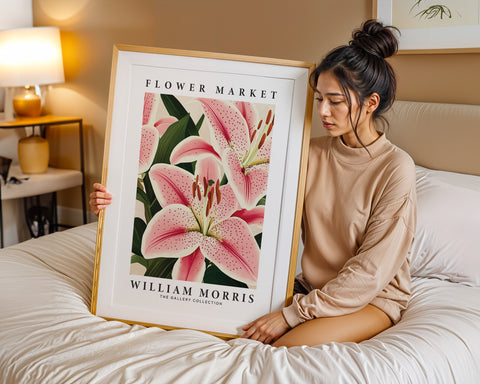 William Morris-inspired pink lily print for elegant interiors
