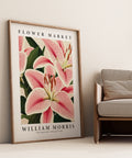 Botanical pink lily print for William Morris collection
