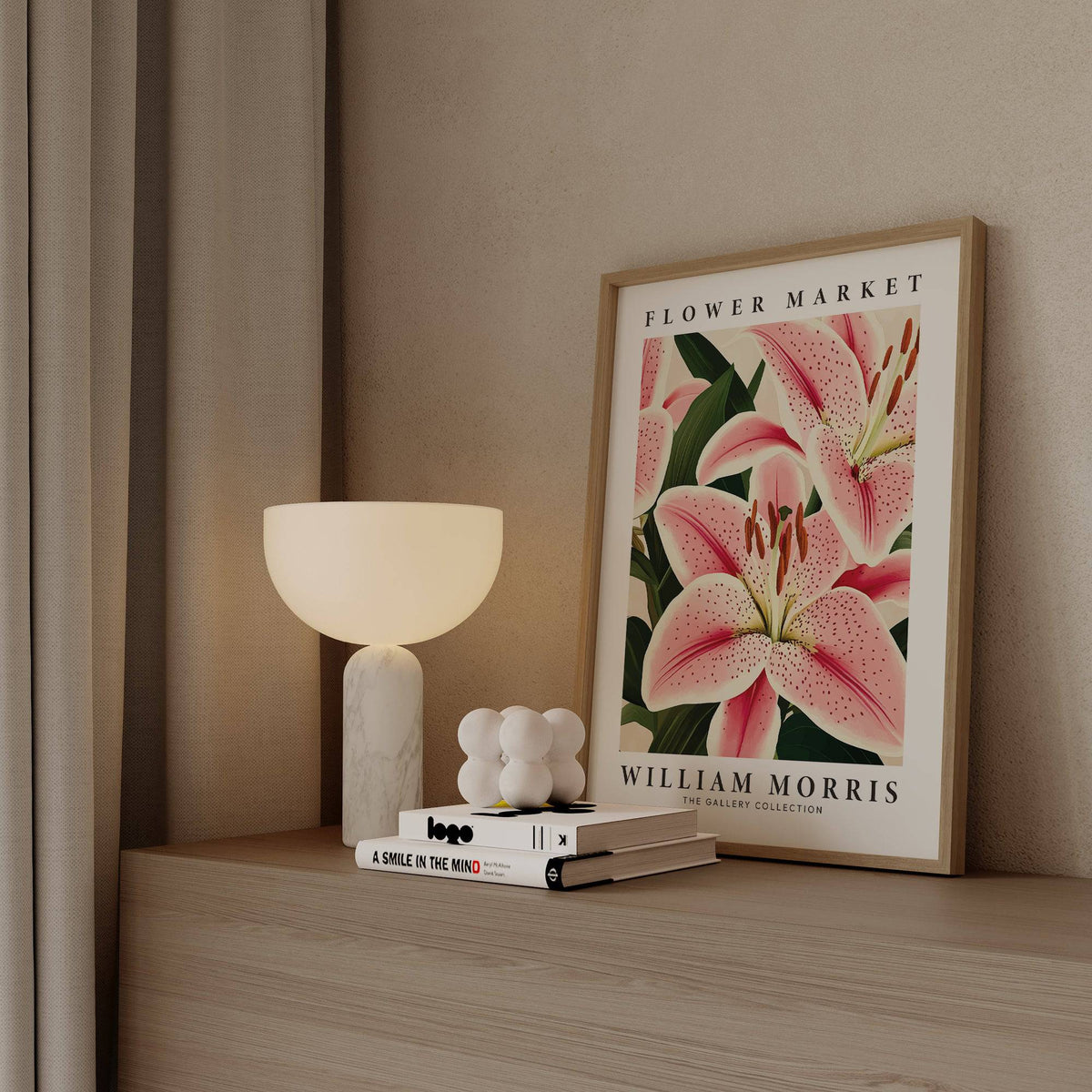 Soft pink lilies in vintage-style lily flower painting art design