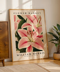 Pink lily flower print with delicate detailing for serene spaces
