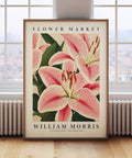 Pink lily floral wall art for living room decor
