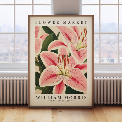 Pink lily floral wall art for living room decor
