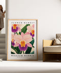 William Morris Orchid art print with purple and pink blooms
