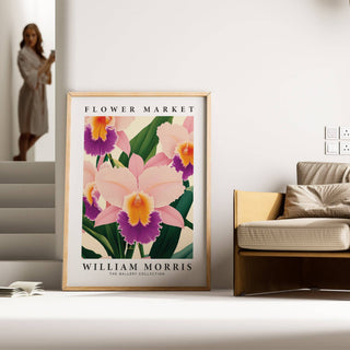 Romantic floral decor with pink and yellow wall art orchids