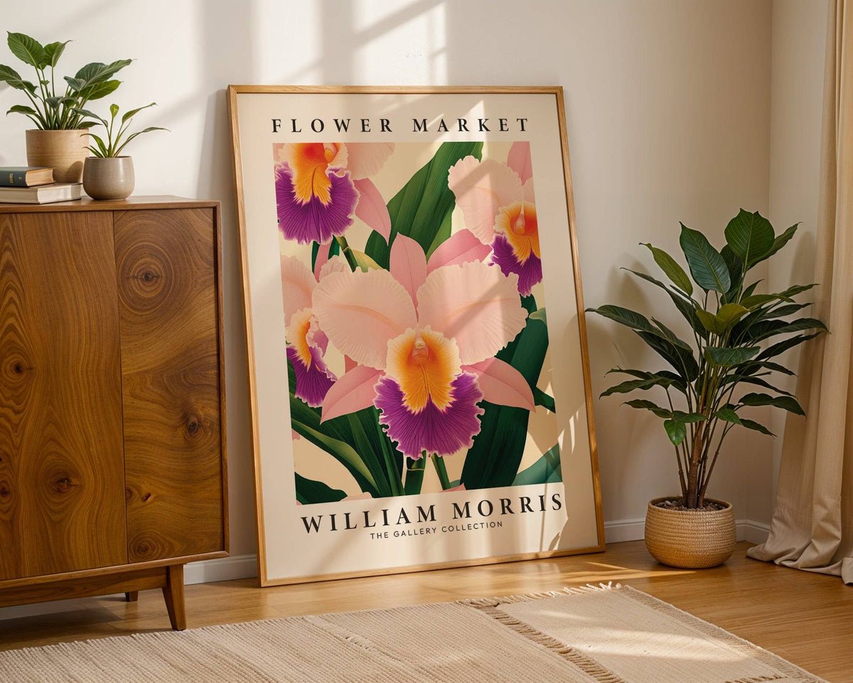 Living room styled with elegant wall art orchids poster