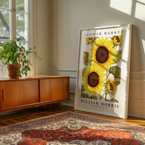 Sunflower artwork inspired by William Morris for living room decor
