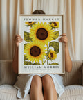 Sunflower poster with William Morris-inspired floral design
