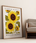 William Morris-style sunflower artwork with green foliage
