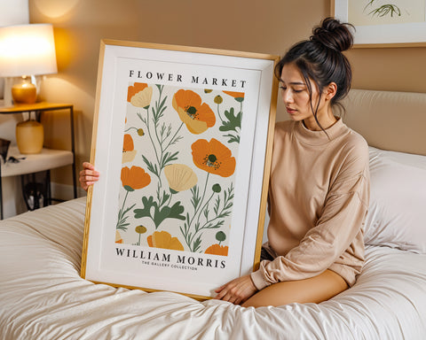 Orange and cream flower market poster by William Morris
