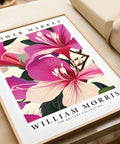 Botanical print with rich pink hues, inspired by William Morris
