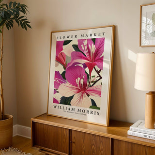 Abstract pink floral prints blending vintage and modern aesthetics