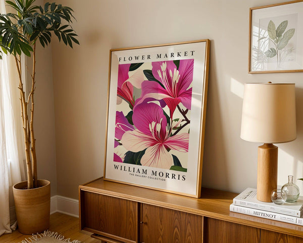 Abstract pink floral prints blending vintage and modern aesthetics