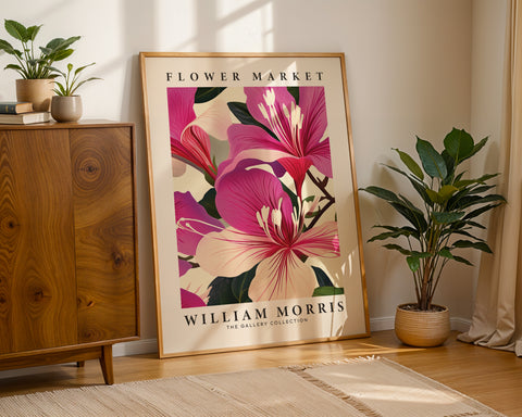 Flower Market William Morris Art Print with pink florals
