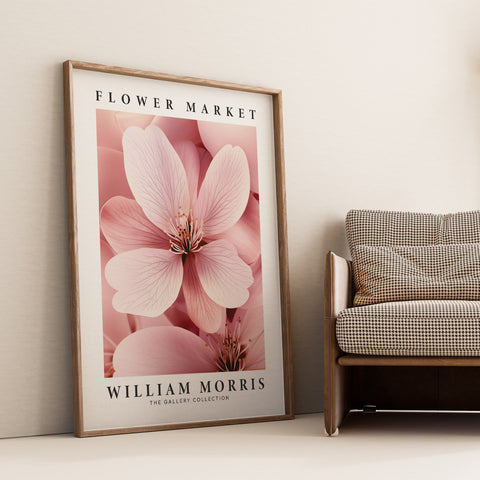 William Morris-style cherry blossom poster for sophisticated settings
