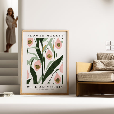 Elegant botanical poster with pink orchids, ideal for bedrooms
