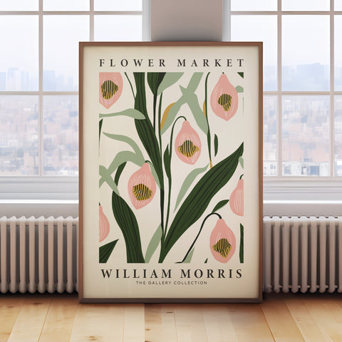 William Morris-inspired pink orchid print for living room decor
