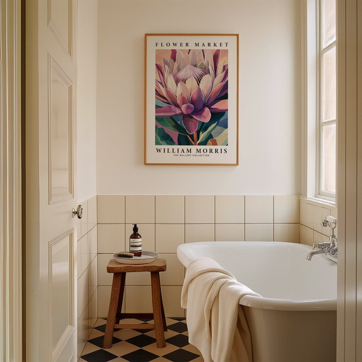 Detailed linework in William Morris protea flower wall art