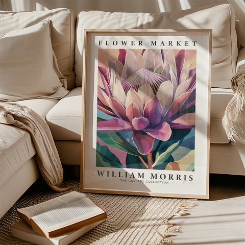 Botanical Protea Flower Market art print for home decor
