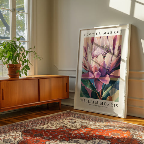 Protea art print inspired by William Morris for vintage interiors
