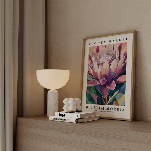 Decorative wall art print with classic protea flower pattern