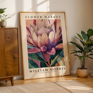 Soft purple protea flower wall art in ornate botanical style