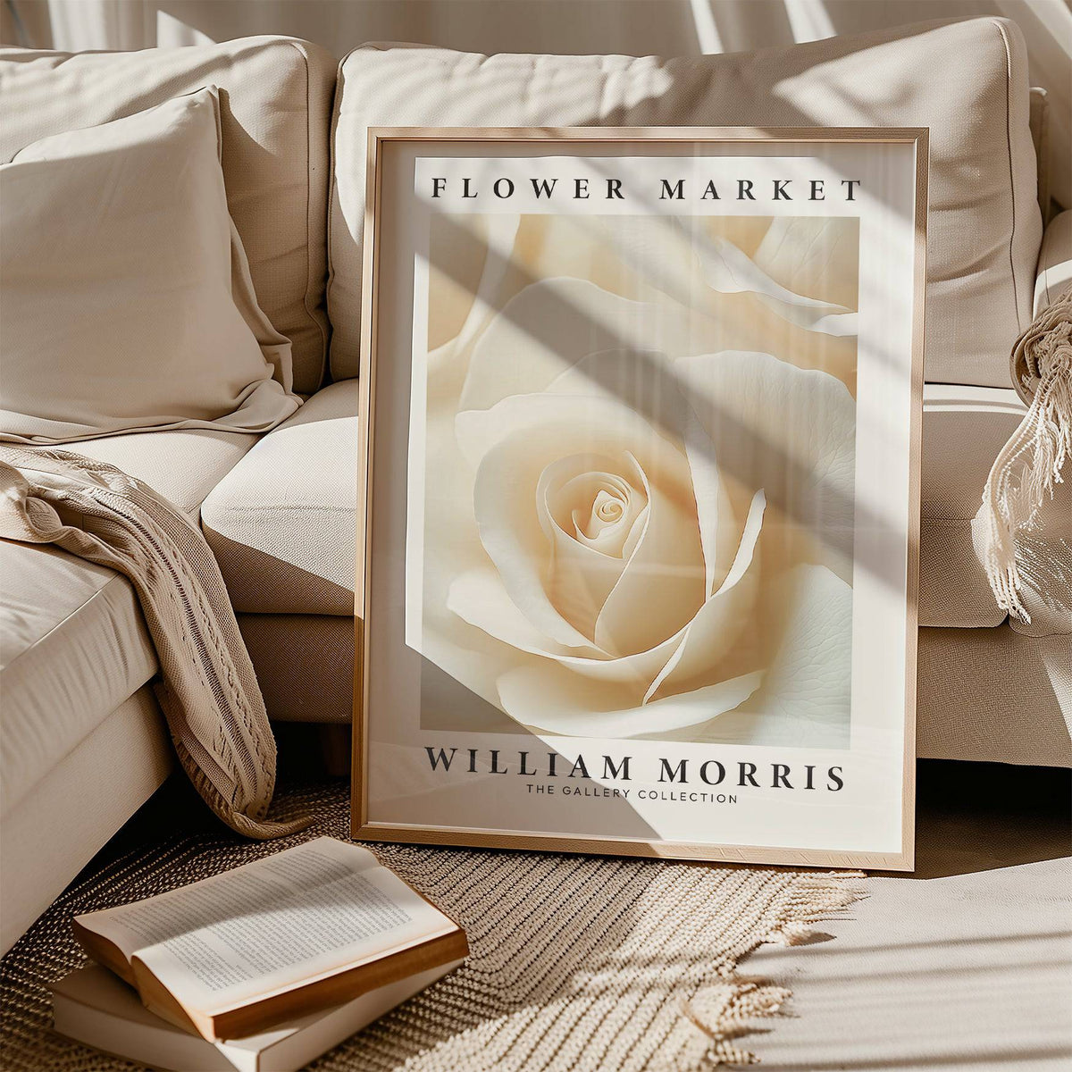 Sophisticated rose motif used in floral wall art for living room walls