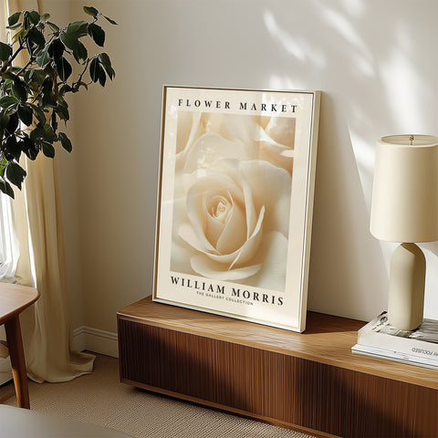 White rose floral wall art for living room decor
