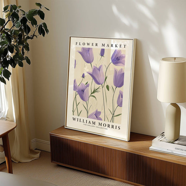 Floral wall art tulips print in purple and green for hallway