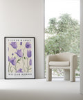 Purple tulip floral wall art for living room decor
