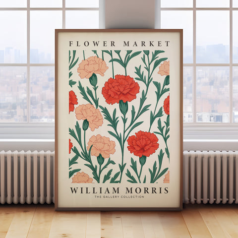 Vintage floral wall art featuring carnations and green leaves
