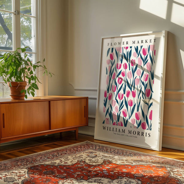 Soft pink tulip decor artwork with intricate botanical design