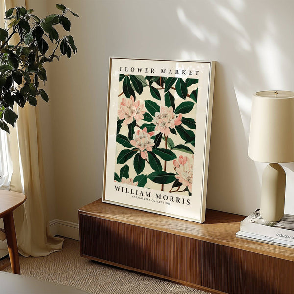 Detailed pink magnolias and dark leaves in magnolia wall art