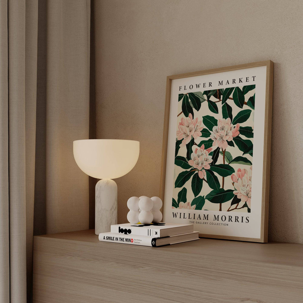 Botanical floral print featuring magnolia wall art in soft tones