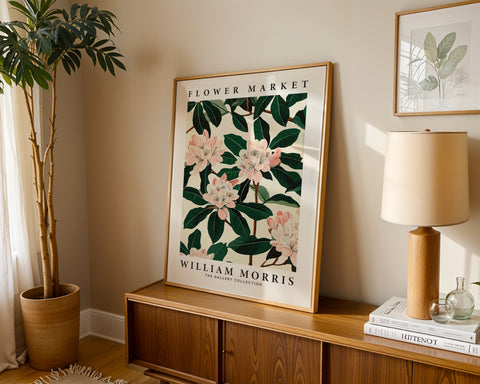 Magnolia art print for classic interiors, inspired by William Morris
