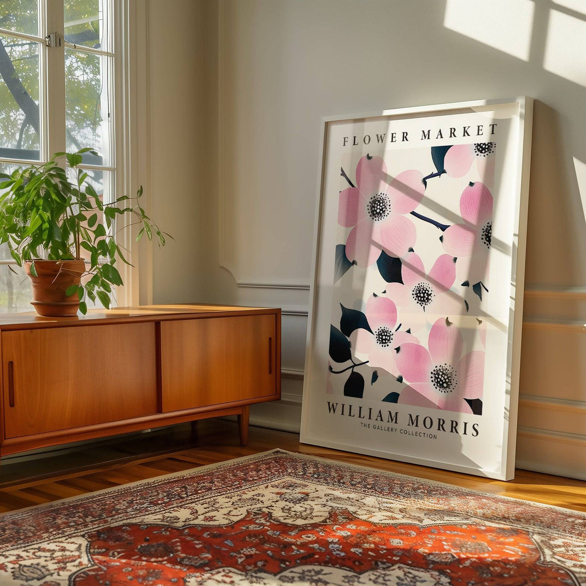 Delicate pink flower prints for bathroom walls with vintage charm