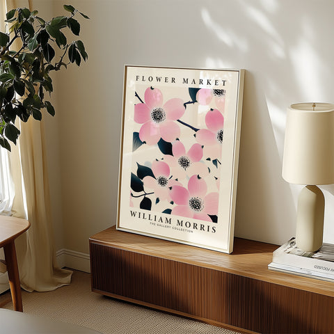 Elegant pink floral art for William Morris collection
