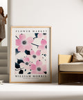 Pink blossom floral wall art for bedroom decor
