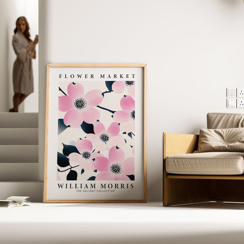 Pink blossom floral wall art for bedroom decor
