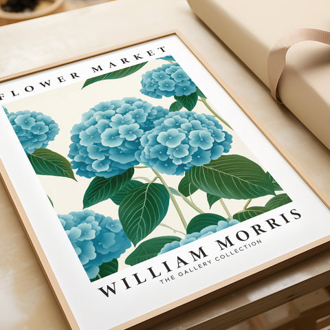 Classic blue hydrangea decor inspired by William Morris designs
