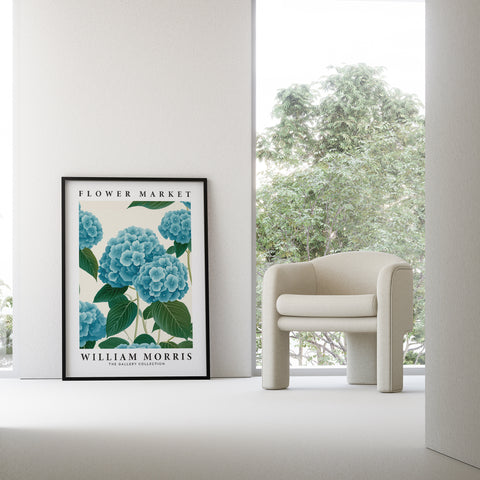 Blue hydrangea floral wall art for living room decor
