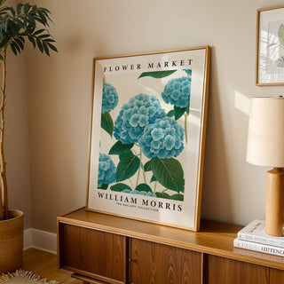 Blue and green hydrangea print perfect for minimalist interiors
