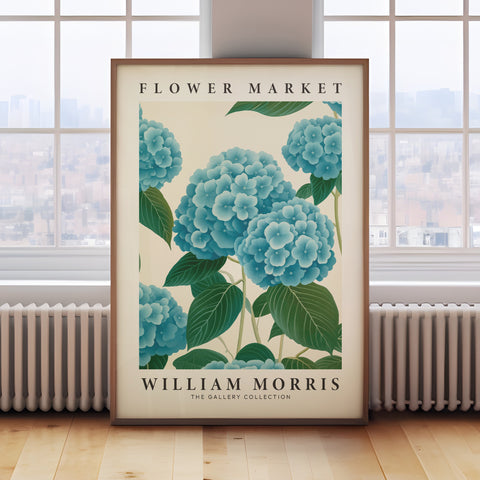 Delicate blue hydrangea flower print with intricate detailing for calm spaces
