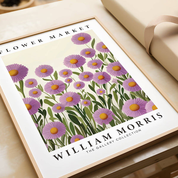 William Morris purple floral wall art with lush blooms for office interiors
