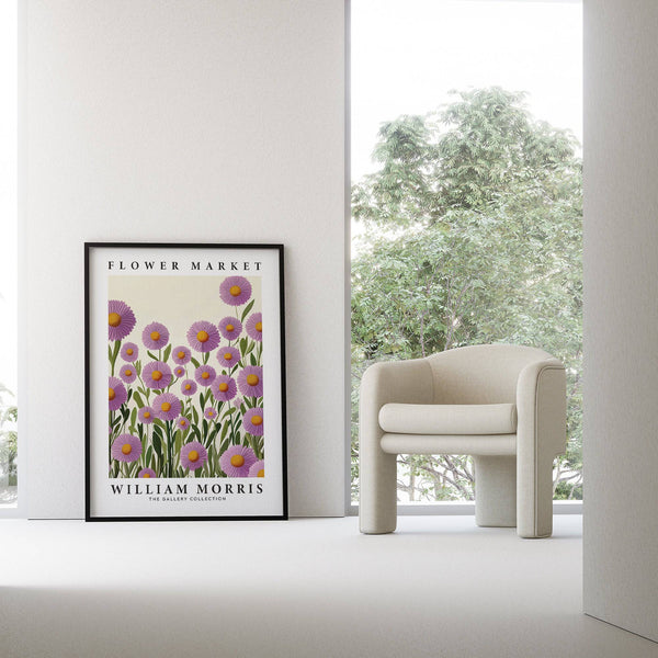 Sophisticated purple floral wall art inspired by traditional William Morris designs