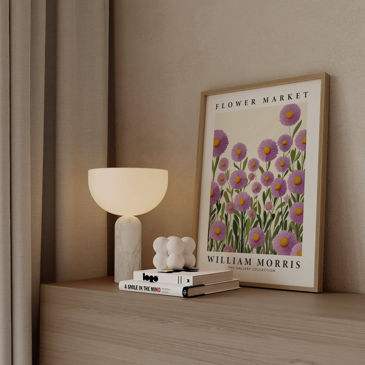 William Morris-style purple floral wall art for enhancing romantic interiors