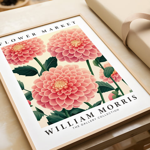 Pink Dahlia botanical print for timeless decor
