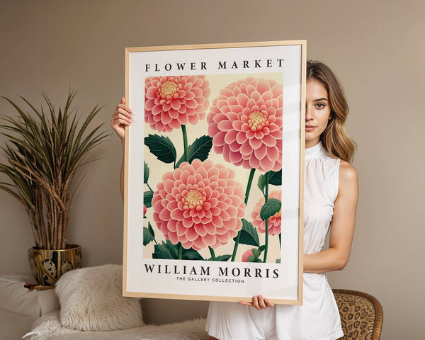 High-quality pink wall decor print of detailed floral composition