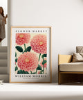 Pink Dahlia floral wall art for living room decor
