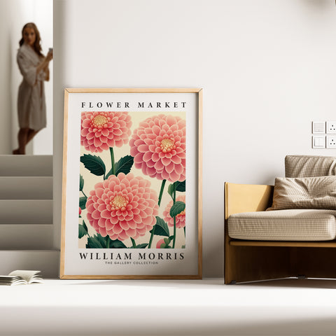 Pink Dahlia floral wall art for living room decor
